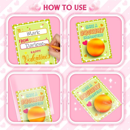 Shemira 24 Pack Valentines Cards for Kids, Squeeze Balls with Valentines Day Cards for Kids School, Stretch Fidget Toys for Valentines Gifts Exchange, Valentines Cards for Kids Classroom Favors
