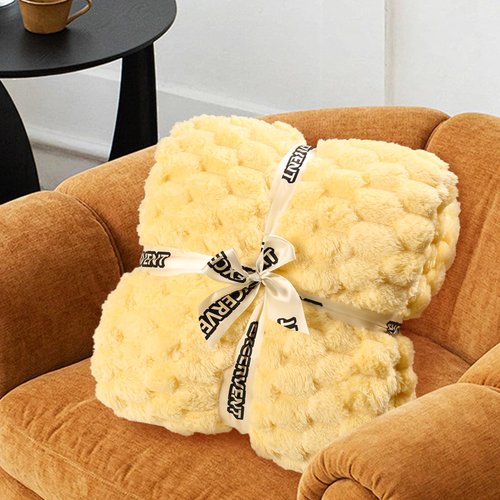 Excervent Flannel Fleece Throw Blanket(40x50 inches)for kids and pets, Big 3D Clouds Stylish Hexagon Jacquard Decorative Fuzzy Blankets for Household Camping and Travel, Super Soft Cozy, Light Yellow
