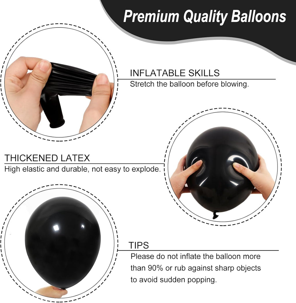 RUBFAC Black Balloons - 135pcs in Various Sizes (5-18 Inch) for Halloween, Birthday & Wedding Decor