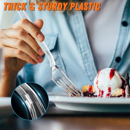 Dipoo Heavy-Duty 7.1" Clear Plastic Forks - BPA Free & Heat Resistant, 84 Count Premium Disposable Cutlery