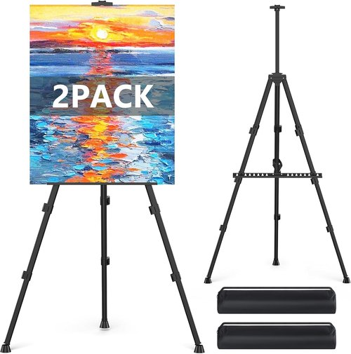 Hemndic 66" Heavy-Duty Easel Stand for Painting | Portable Travel Display Easel (2 Pack)