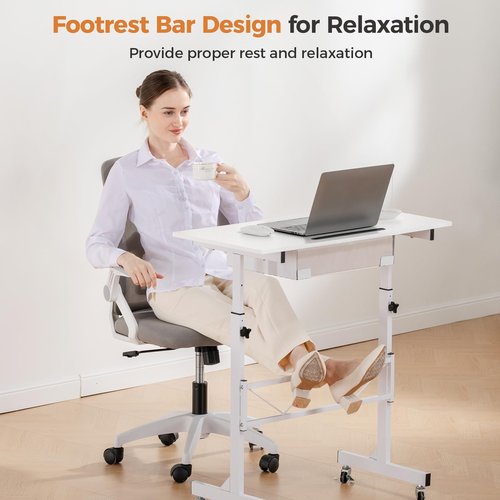 COMHOMA Small Standing Desk Adjustable Height Small Computer Desk Mobile Portable Rolling Laptop Table with Wheels 32" Computer Workstation Sit Stand Desks Portable Standing Table Treadmill desks