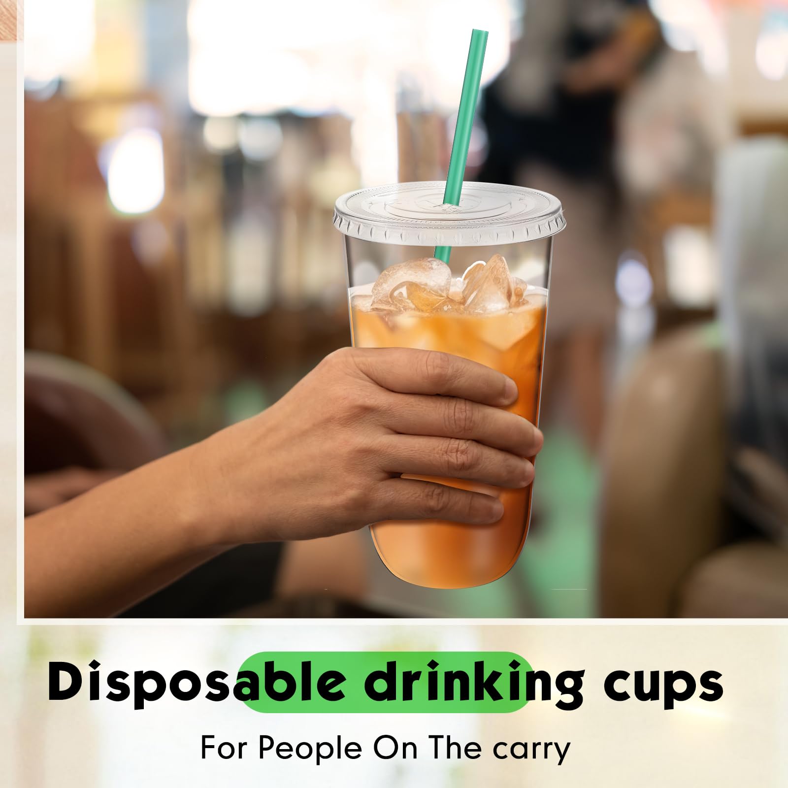 Baderke 25 Set Plastic Cups with Lids and Straws, Disposable Plastic Iced Coffee Cup for Cold Beverage Juice Smoothie Crystal for Coffee Shops Party Catering(Clear,20 oz)