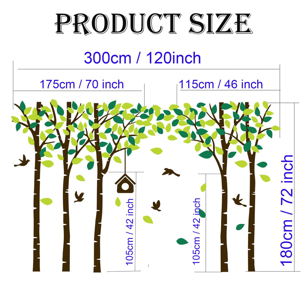 Giant Jungle Tree Wall Decals Birch Tree Wall Decals Forest Wall Stickers for Kids Room Bedroom Living Room Nursery Removable Vinyl Sticker Mural Art Decoration (Brown)