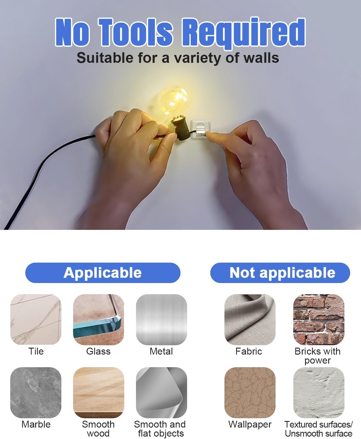 LZC Outdoor String Light Clips - 20 Pack Heavy-Duty Waterproof Adhesive Holders | Clear Rectangle Design