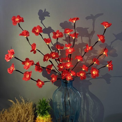 2 Pack Led Red Plum Bossom Branch Light Battery Operated Lighted Branch Artificial Lamei Floral Little Twig Light 30 Inch 20 LED for Home Vase Decoration (Red)