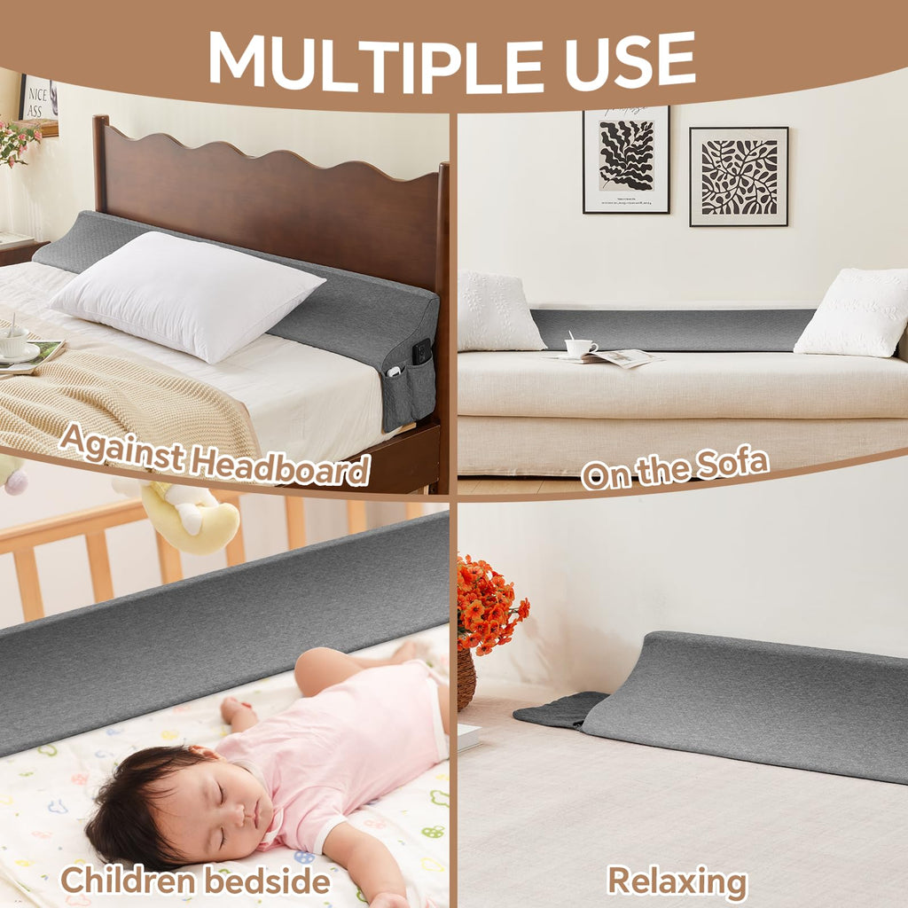 EUHAMS Queen Size Bed Wedge Pillow for Headboard Bed Gap Filller/Mattress Gap Filler (0-7") - Wedge Pillow Headboard Triangle Foam Pillows Wedges Between Headboards Mattress (Grey,60"x10"x6")