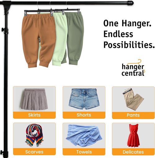 Hanger Central 30 Pack Pants Hangers - Heavy Duty Slim Plastic Clips for Skirts & Pants | Black, 10 Inch