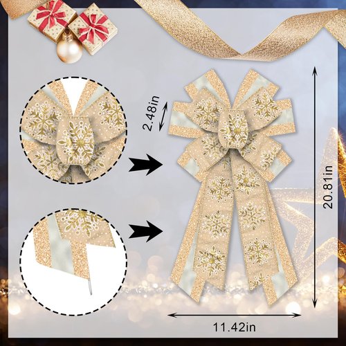Estivaux Large Christmas Bows - Glitter Golden Burlap Bow for Wreaths & Holiday Decor | Perfect for Front Door & Xmas Tree