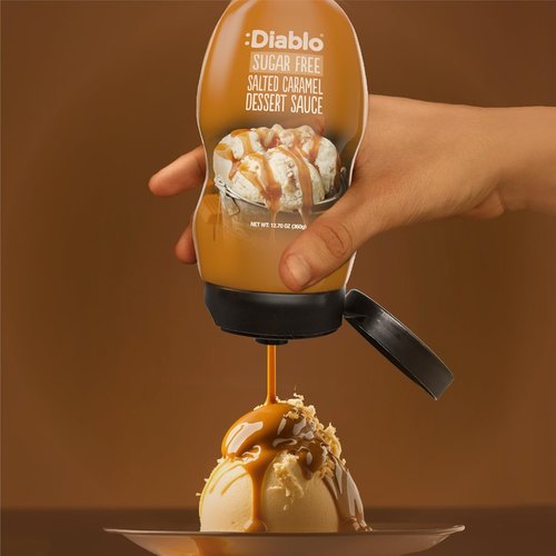 Diablo Sugar Free Salted Caramel Dessert Sauce - Premium Topping for Coffee, Waffles & Ice Cream, 360g (12.7oz)