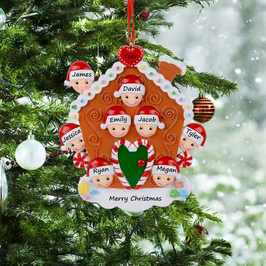 Regine Switzerland Gingerbread House Personalized Christmas Ornament - Family of 8 - Free Customization