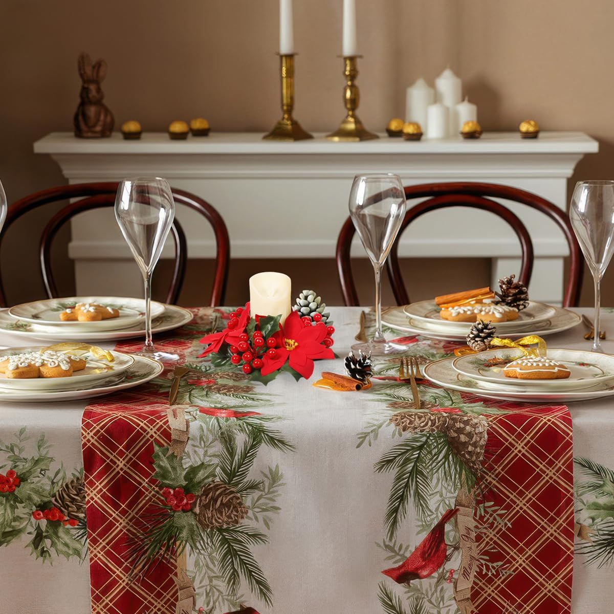 Regine Switzerland Christmas Candle Rings - Artificial Poinsettia & Red Berry Centerpieces | Holiday Decor