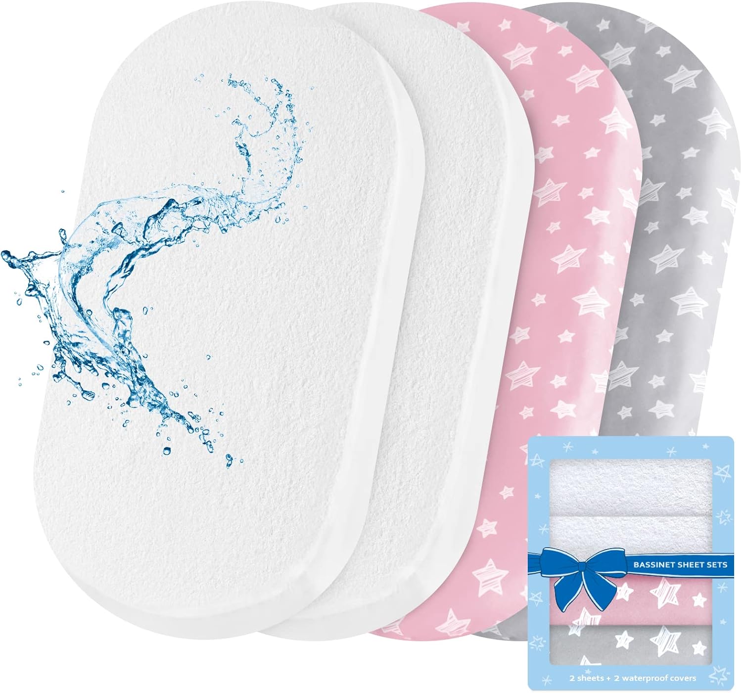 Regine Switzerland Bassinet Sheets - Waterproof Mattress Pad Protector Set | Universal Fit, Grey & Pink