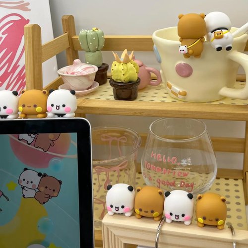 YOKUSHI 2 PCS Bubu and Dudu Bears Computer Decorations, Cute Cartoon Statue Bear Figurine for Notebook Cell Phone Office Desk Car Dashboard Decor