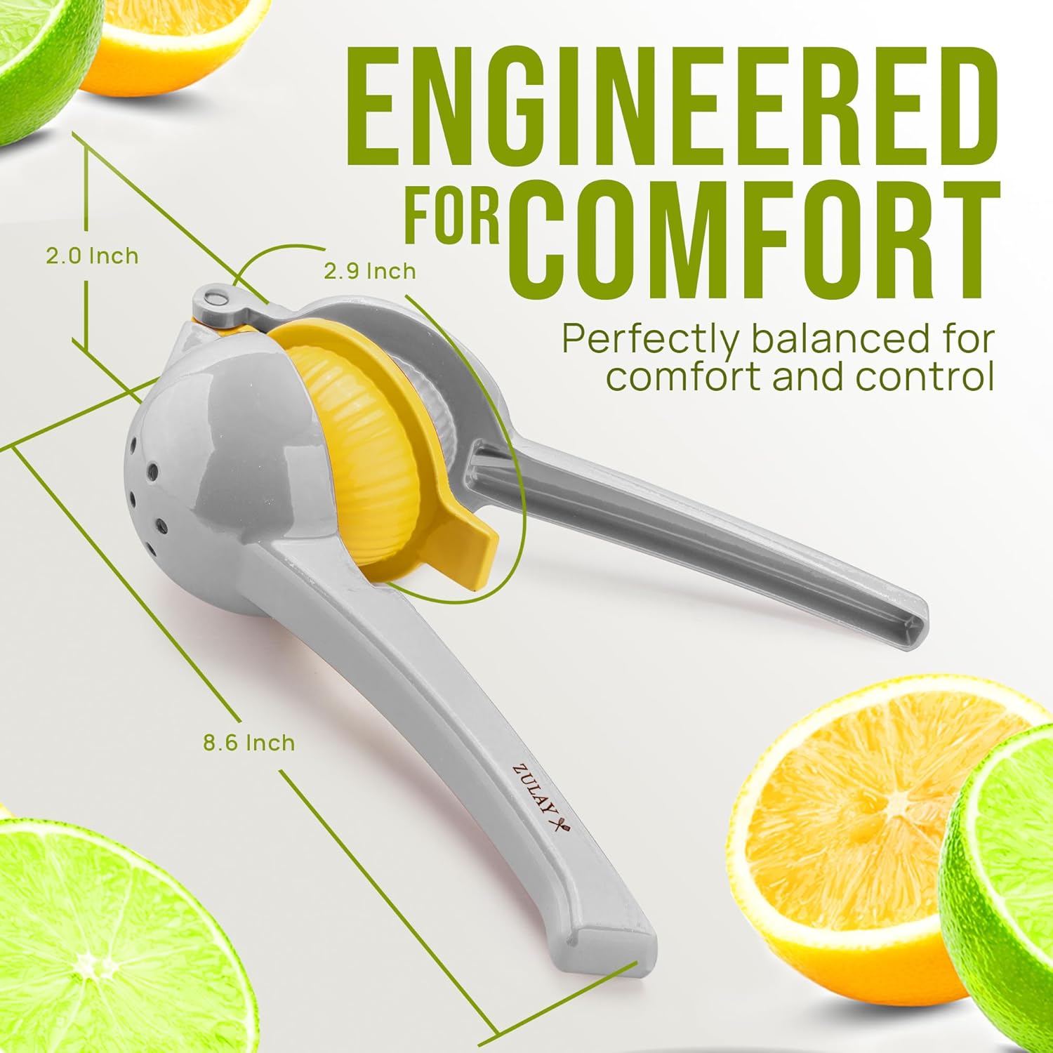 Zulay Kitchen 2-in-1 Lemon Squeezer - Sturdy Hand Juicer for Maximum Juice Extraction | Easy to Clean - Gray/Yellow