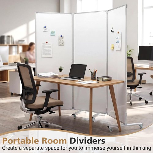AmazingSpark Mobile Magnetic Whiteboard - 3-Section Portable Dry Erase Room Divider, 72" H x 24" W