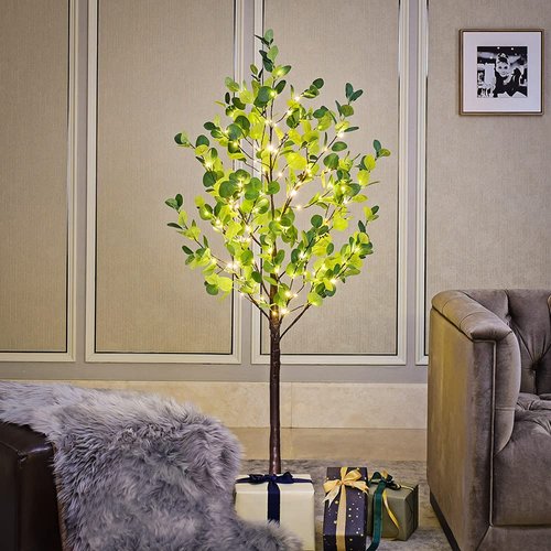 Lighted Eucalyptus Tree 5FT 162 LED Artificial Tree for Decor Inside and Outside Home Patio Wedding Festival Christmas Decoration Warm White