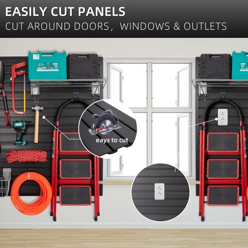 FRAYSCENT Slat Wall Paneling - Garage Tool Organizer with Wall Mount Storage | Black, 8ft x 4ft