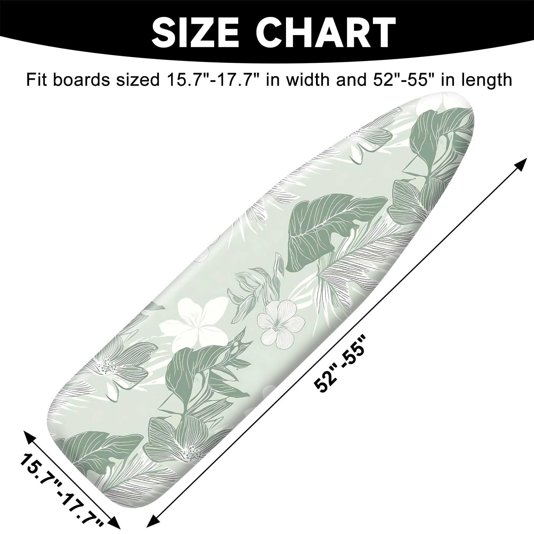seewan Quick Install Ironing Board Cover 17" x 55" Ironing Board Cover with Nose Strap Pocket and Elastic Sides Anti-Slip and Heat-Resistant Stylish Home Ironing Board
