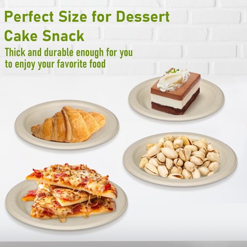 Uniecocus Small Paper Plates, 100 Pack Paper Plates 6 inch, 100% Compostable Plates Eco Friendly Disposable Plates, Small Dessert Plates, Brown