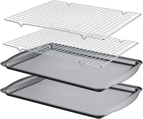 Carbon Steel Baking Sheet Set by [Brand Name] - Nonstick Cookie Sheets with Cooling Racks | 2 Sheets + 2 Racks, 17 x 11 x 0.5 Inches