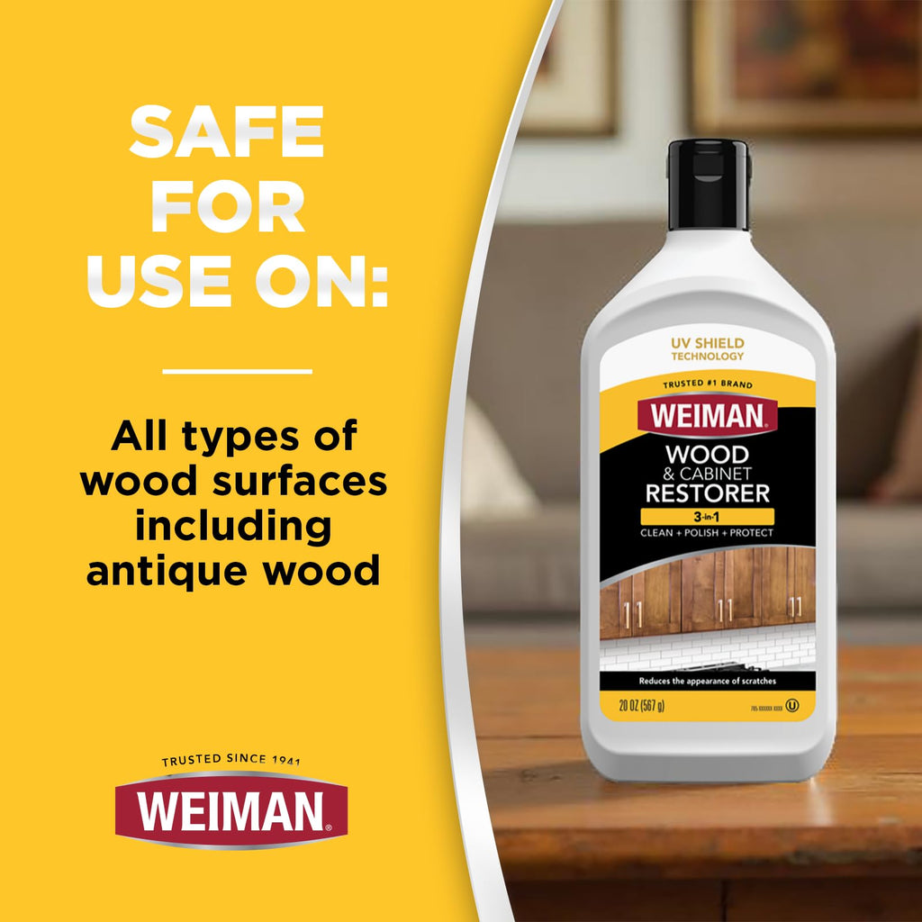 Weiman Wood Restore and Repair Kit, Wood Floor Scratch Repair, Furniture Markers Touch Up, Cabinet Cleaner, Removes Dirt & Reduces Scratches, Safe for Table, Desk, & Chair, UV Shield Technology