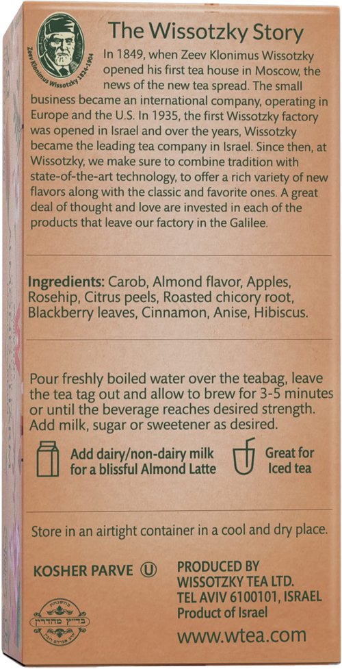 Wissotzky Almond Charm Tea Bags (4 Pack - 20 bags each) Caffeine Free, Infused With Premium Fruit & Herbal Tea Leaves “AKA Chemdat Hashaked”