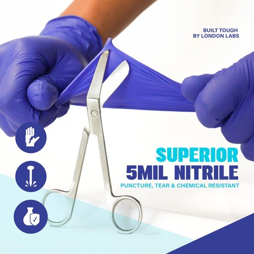 London Labs Cobalt Blue 5 Mil Nitrile Exam Gloves Disposable Latex Free | Medical Rubber Gloves for Doctors, EMT, First Aid Kit, Food Service & Cleaning | Pack of (100 CT)