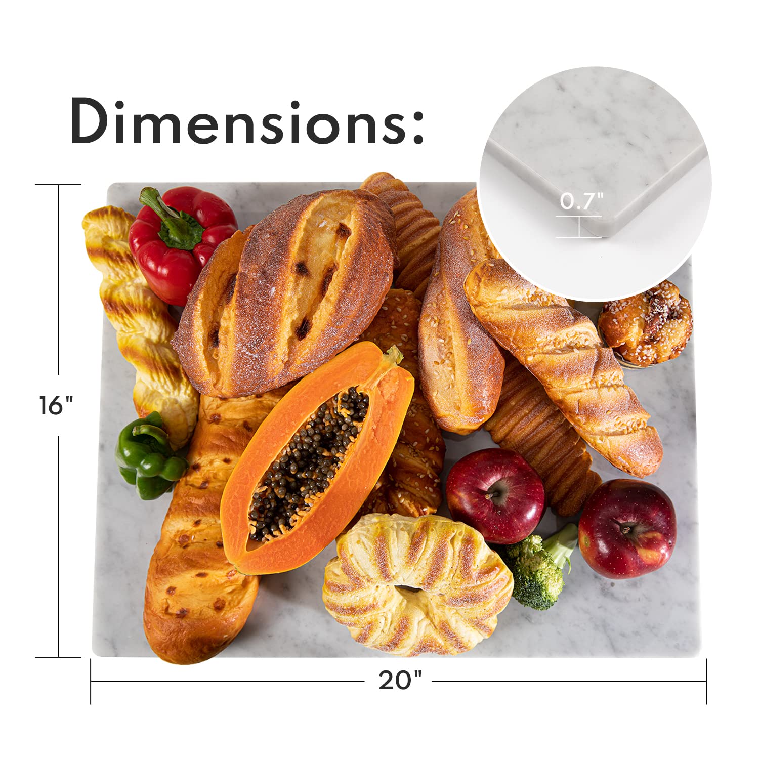 Lovdeco Carrara Marble Cutting Board 20x16 Inch, Pastry Board For Kitchen, Large White Marble Slab Gift With Non-Slip Feets, 1 Piece