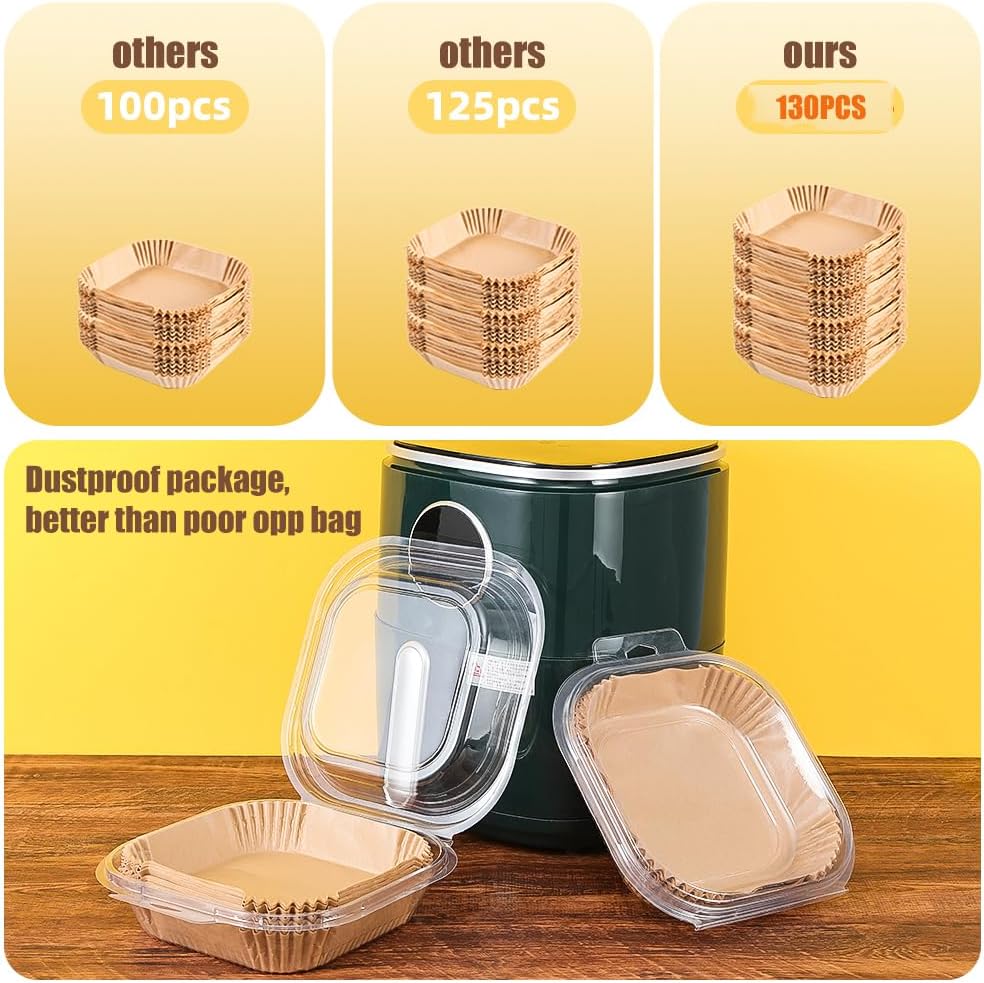 Skiennix 9.5 Inch Disposable Paper Air Fryer Liners - 130 Pcs Non-Stick & Oil-Proof for 5-8 Qt Fryers