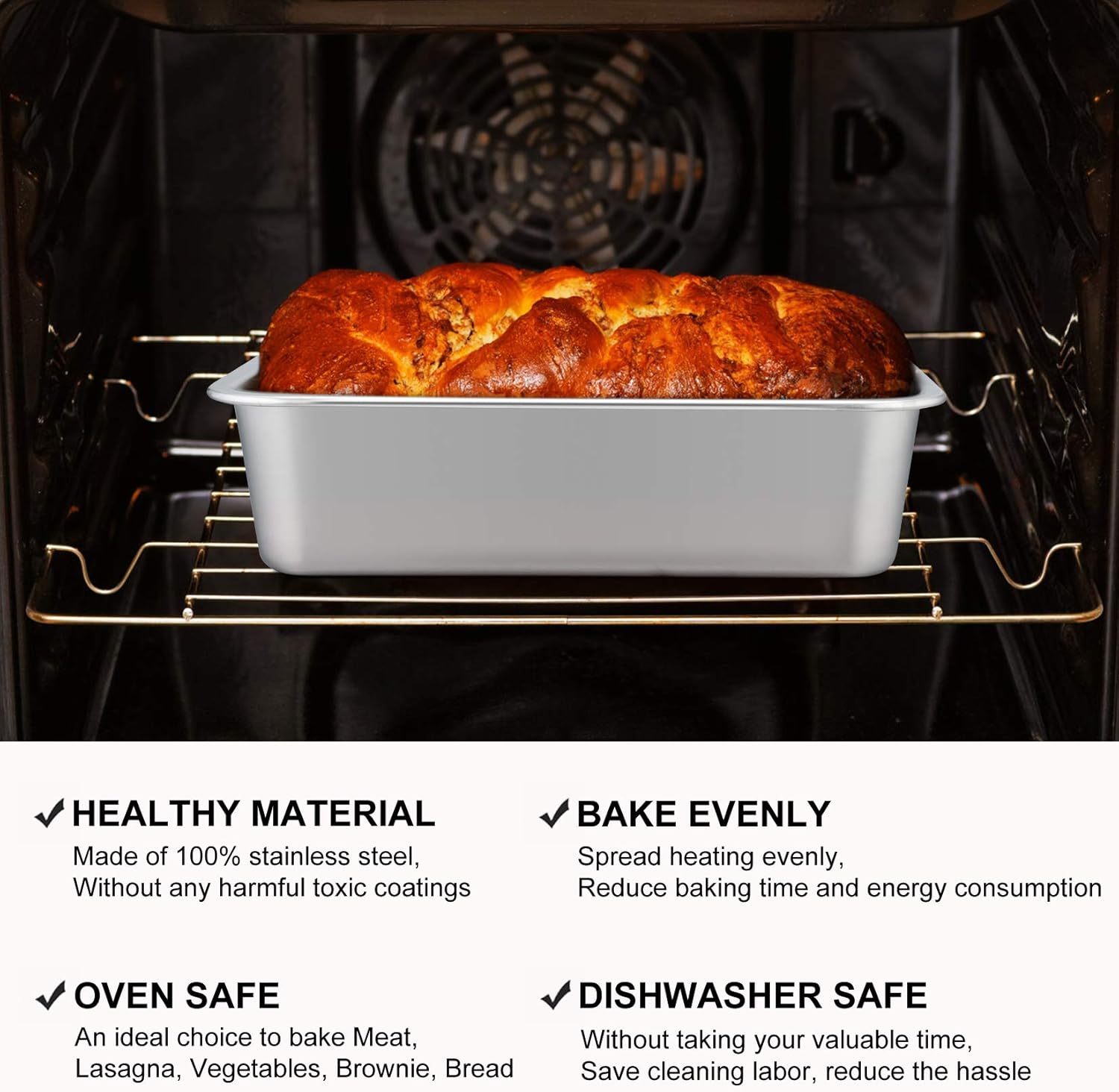 P&P CHEF Lasagna Pan - Heavy Duty Stainless Steel Baking Sheet | Oven & Dishwasher Safe, 10.7" L x 3.2" H