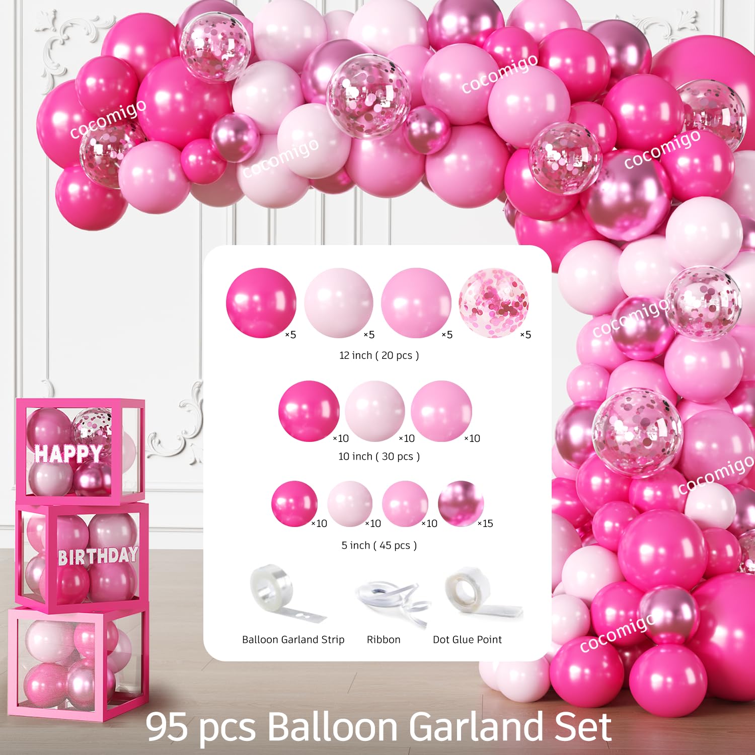 276PCS Hot Pink Birthday decorations Tableware Set Serve 20 Guests, Glitter Happy Birthday Banners, Hanging Swirls, Backdrops, Foil Balloons, Tableware Set, Photo Props for Girls