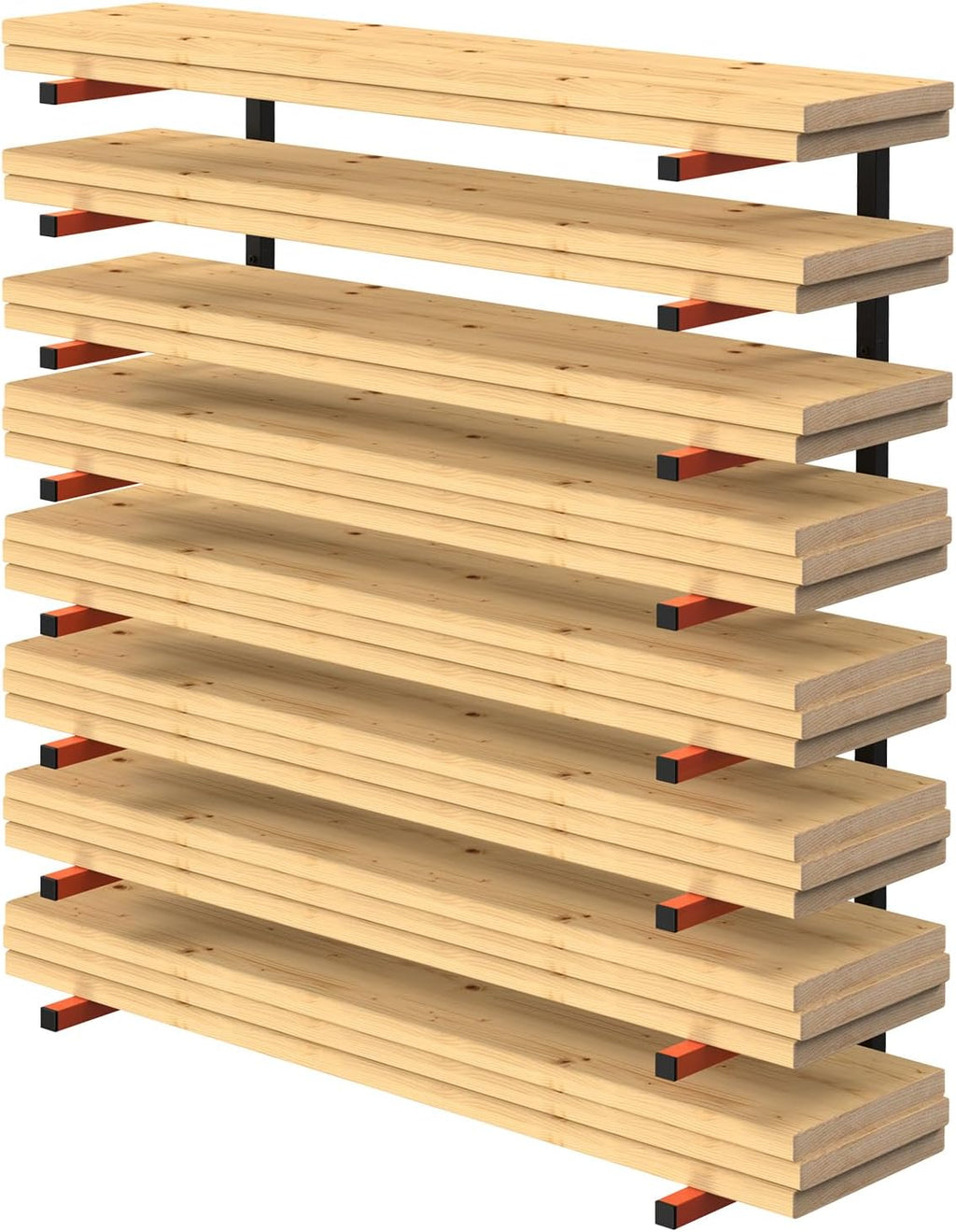 PINPON Heavy Duty Wall Mount Lumber Storage Rack - 4-Level Wood Organizer with 16.8” Arms, 110 lbs Capacity, Black & Orange