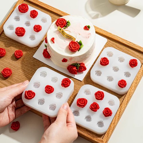 2 Packs Rose Flower Silicone Mold for Baking, 9-Cavity Rose Chocolate Candy Fondant Mold 3D Flower Ice Cube Mould for Cake Decor