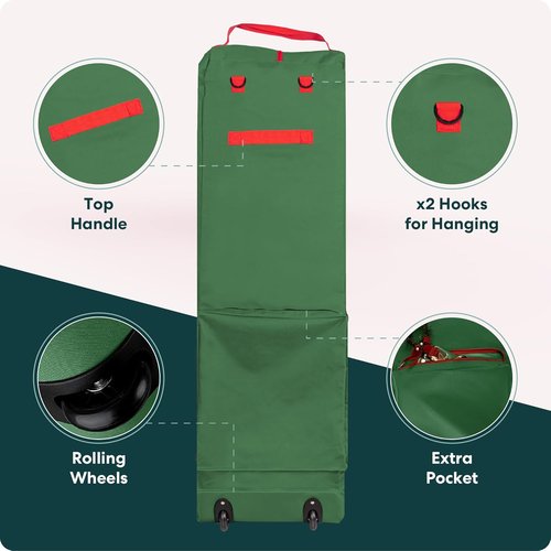 Handy Laundry Christmas Tree Storage Bag with Wheels - Heavy Duty 7.5 ft Capacity, Durable Green Container for Ornaments & Decorations