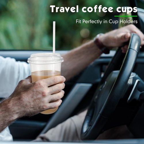 Ziliny 50 Sets Crystal Plastic Cups with Lids and Straws, Disposable Iced Coffee Cups Bulk PET for Wine, Cocktail, Smoothie, Milkshake, Cold Drinks, Juice, Wedding, Birthday, Coffee Shop, Party (18oz)
