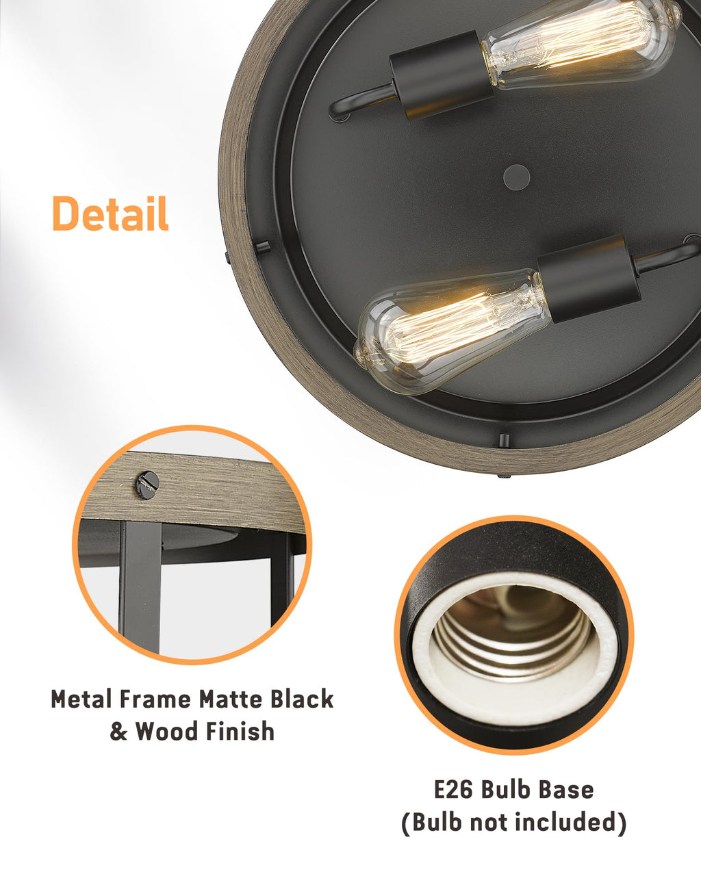 EAPUDUN Farmhouse Flush Mount Ceiling Light, 13" Imitation Wood 2-Light Fixture, Retro Style Lamp for Hallway, Entryway, Bedroom, Kitchen, Dining Room (FMA1138-FBDT)