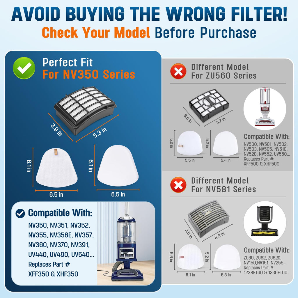 4+2 Pack Filters for Shark Vacuum Navigator Lift Away Filter Replacement Models NV350 NV351 NV352 NV355 NV356E NV360 UV440 UV540 CU500 XFF350 XHF350