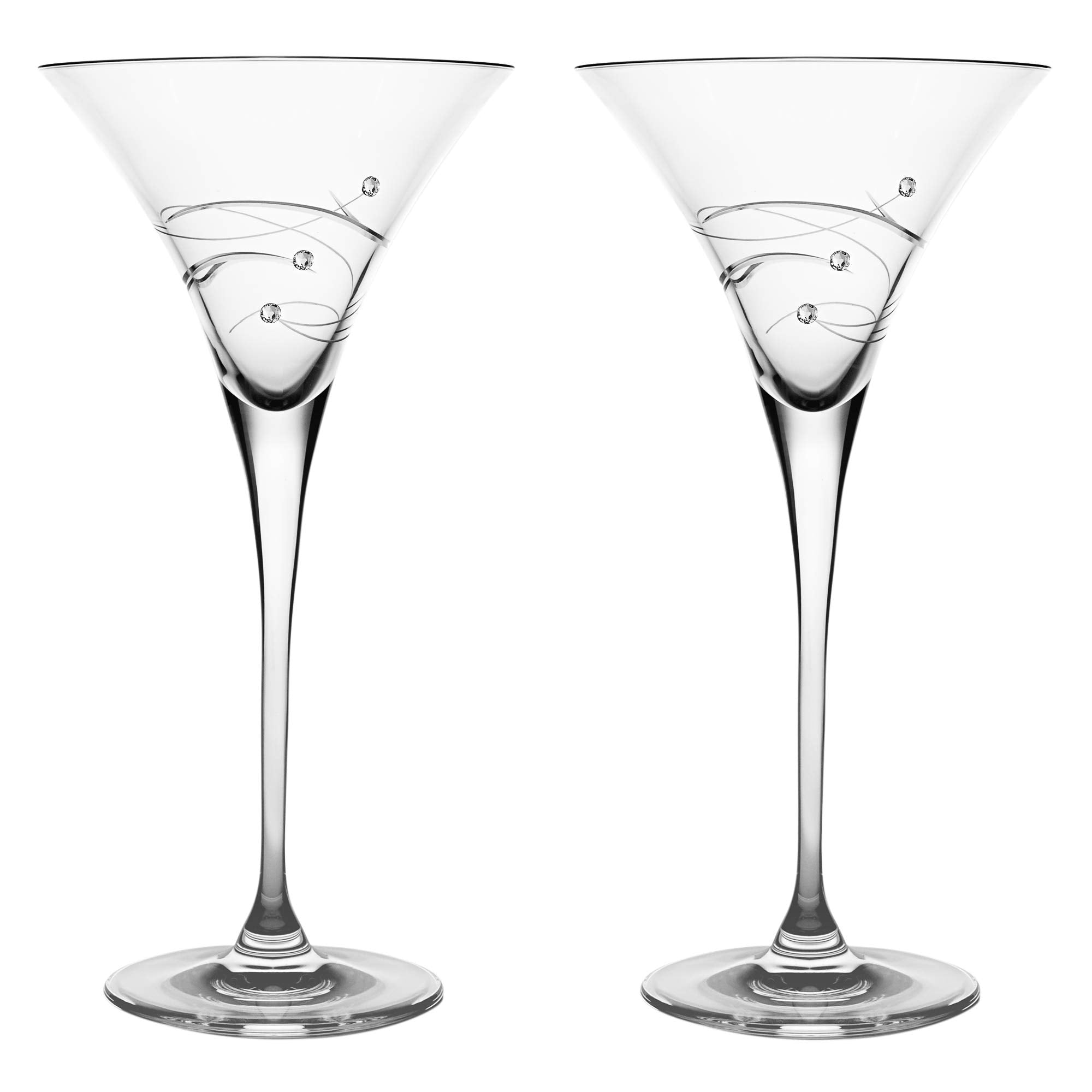 Barski - Handmade Glass - Sparkle - Martini Glass - Decorated with Real Crystal Diamonds - 8.25 oz. - Made in Europe - Set of 2