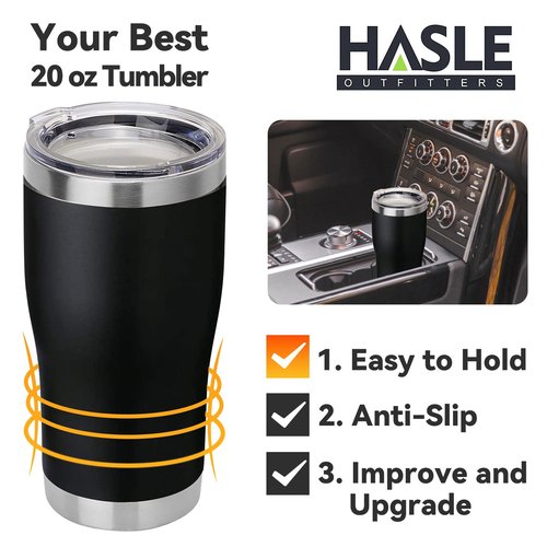 HASLE OUTFITTERS 20 oz Tumbler Bulk, Stainless Steel Tumblers with Lid, Vacuum Insulated Tumbler, Double Wall Tumbler Cup, coffee mugs, Black, 12 Pack