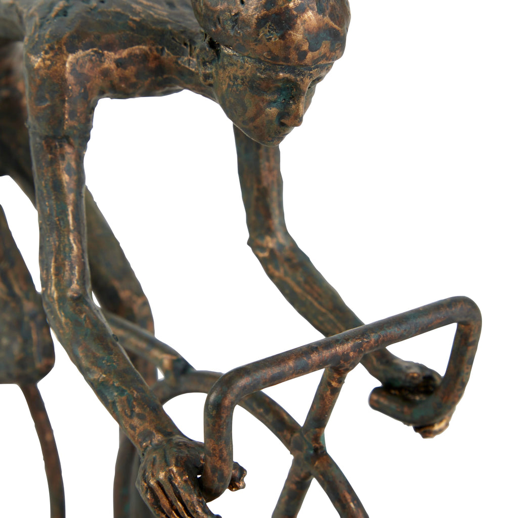 Deco 79 Polystone People Decorative Sculpture Home Decor Statue with Bike, Accent Figurine 9" x 3" x 8", Bronze