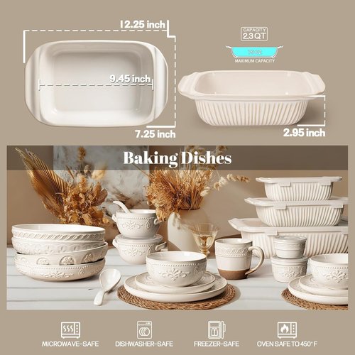 Artena Baking Dish - 2.3 Quart Casserole Dish with Handles | Rectangular Ceramic Bakeware in White
