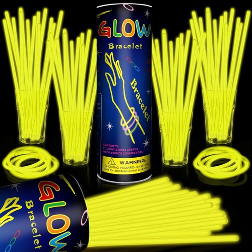 Glow Sticks | 200 Pack 8'' Neon Yellow Light-Up Party Favors with Connectors for Events