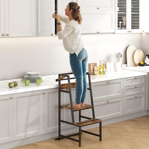 Wisdom Star Foldable Toddler Tower for Kitchen, Step Stool for Toddler Height Adjustable, Stool Helper with Safety Rail, Bathroom Kid Step Stool with Anti-Slip Protection, Counter Learning Tower