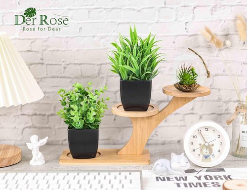 Der Rose 2 Pack Fake Plants - Small Artificial Potted Decor for Home & Office | Black Bathroom Accessories