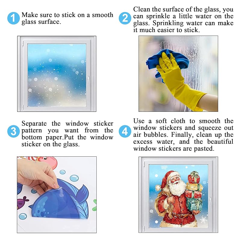Santa & Snowman Watercolor Window Clings – 3 Sheets Large 15.7 x 31.5 in, Reusable Xmas Window Decals (Variation: Santa and Snowman)