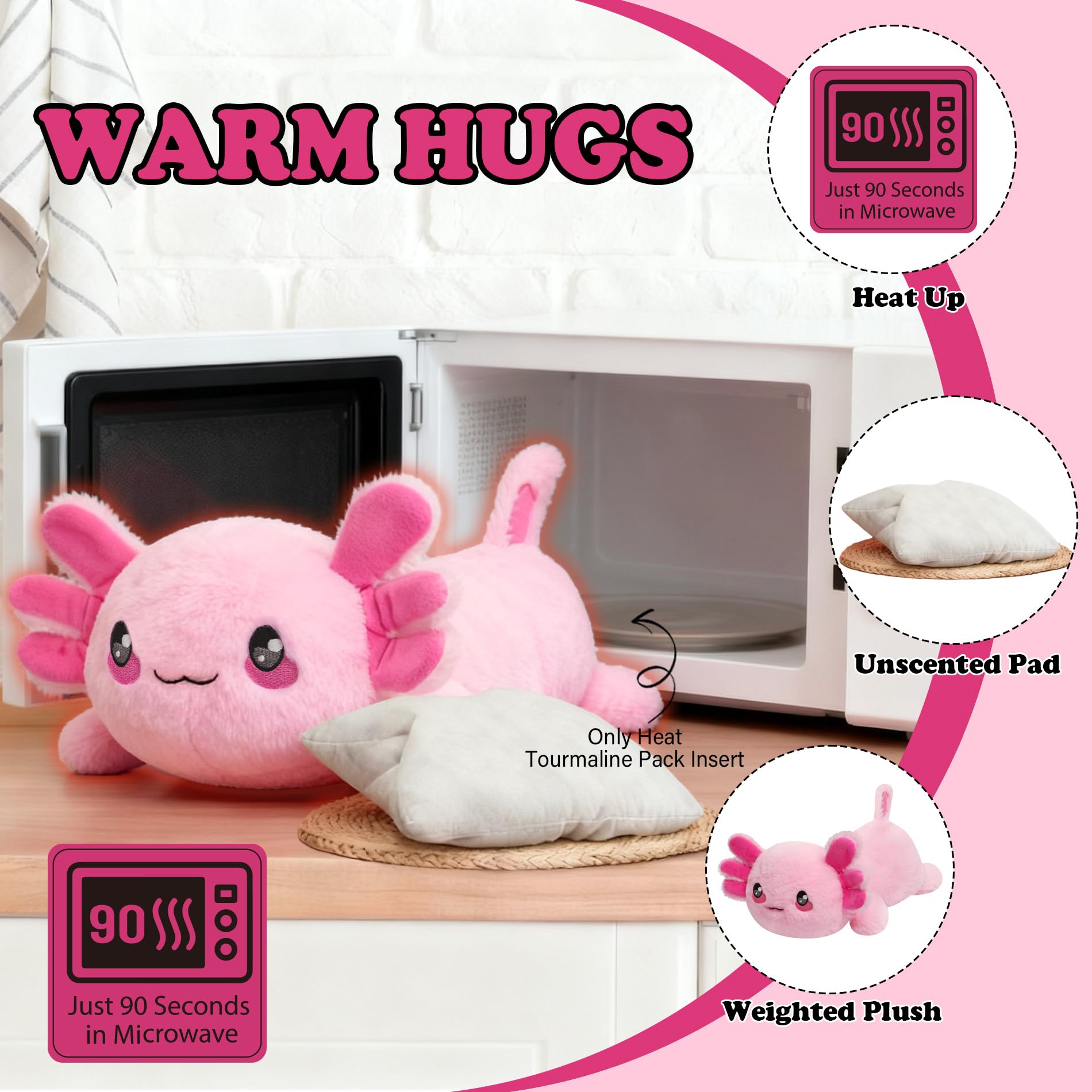 Weighted Heated Axolotl Stuffed Animals – 2.2 Pounds Weighted Microwave Axolotl Plush with Cute Heating Pad Animal of Unscented Warmth Pillow for Period Women Girl Kids Adult Birthday Gift 16 Inch