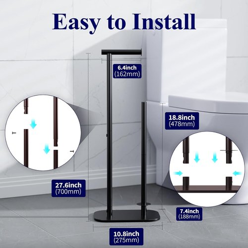 Kitsure Toilet Paper Holder - Large Capacity Free Standing Holder for 4 Rolls | Rustproof Black Design