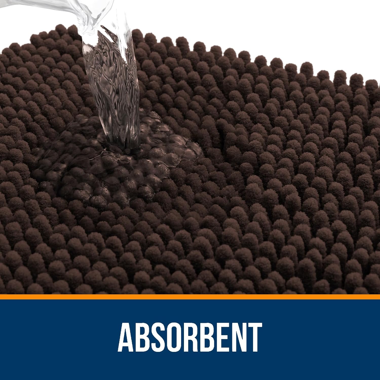 OLANLY U-Shaped Toilet Rug - Extra Soft Chenille, Quick-Dry, Non-Slip Bath Mat | 24x20, Brown