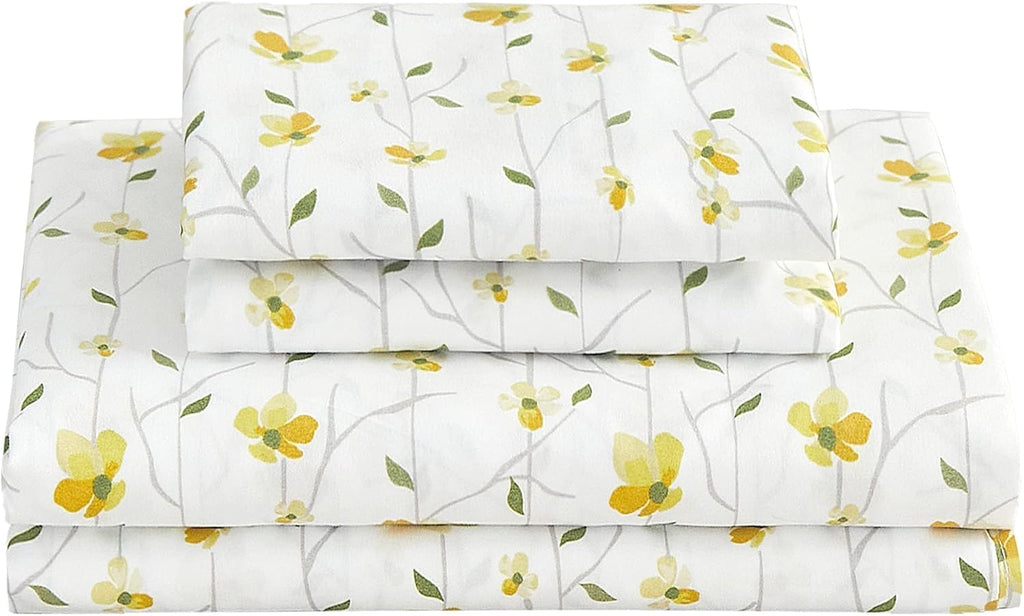 Softan Queen Size Floral Bed Sheets - 4-Piece Microfiber Set with 15" Deep Pockets & Corner Straps